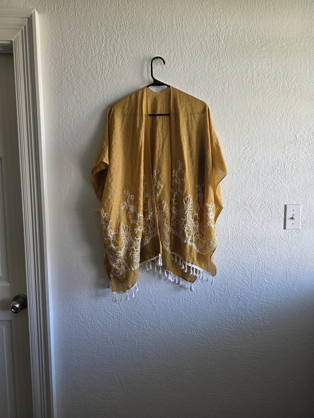 Boho Mustard Yellow Embroidered Kimono Shawl